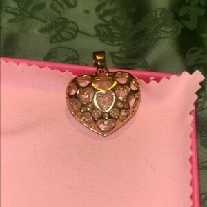 Gold Puff Heart Pendant with clear bead filling for necklace